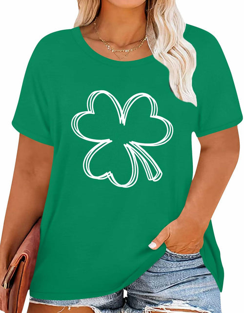 Load image into Gallery viewer, Plus Size St. Patrick's Day Lucky Shamrock Tee Shirt Women Green XL
