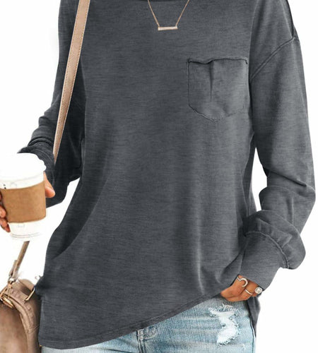 SENSERISE Womens Crewneck Sweatshirt Long Sleeve Pockets Coffee Brown Size L