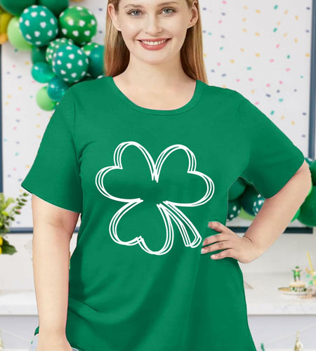 Plus Size St. Patrick's Day Lucky Shamrock Tee Shirt Women Green XL
