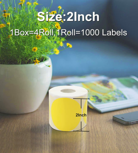 BEEPRT 2" Yellow Direct Thermal Round Labels Stickers 1000 Count