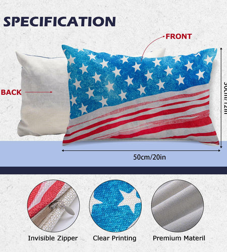 CHANGE MOORE 4th of July Patriotic Throw Pillow Cover 20x12 USA 1pcs