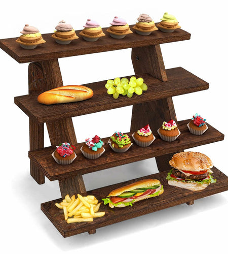 AZ-Homey Platane Wood 4-Tier Display Stand Rustic Brown