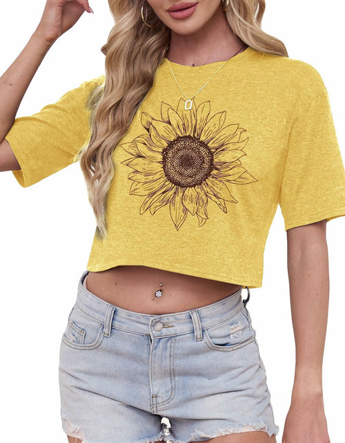 Load image into Gallery viewer, Womens Crop Top USA Graphic Tee Casual Rock Band Yellow Size XS
