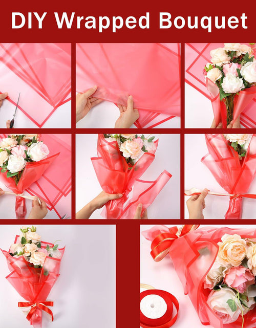 Load image into Gallery viewer, Tenare 36pcs Waterproof Flower Wrapping Paper &amp; 50yd Satin Ribbon Red
