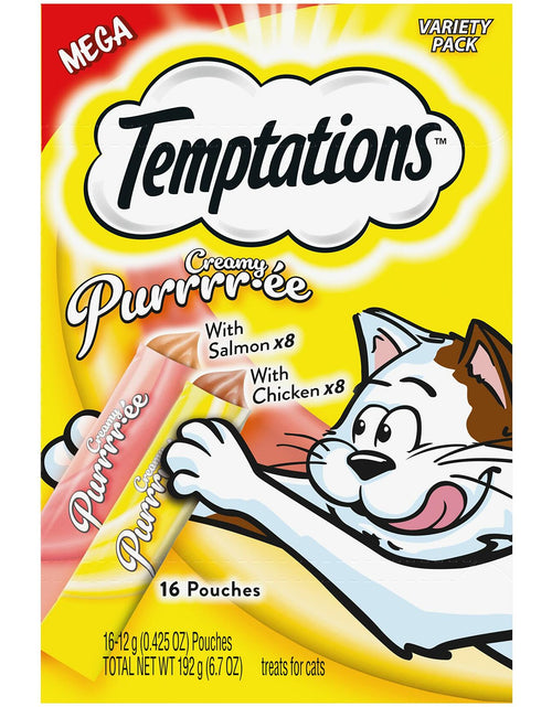 Load image into Gallery viewer, BestBy12/26 Temptations Creamy Puree Cat Treats Chicken &amp; Salmon 16 Pouches
