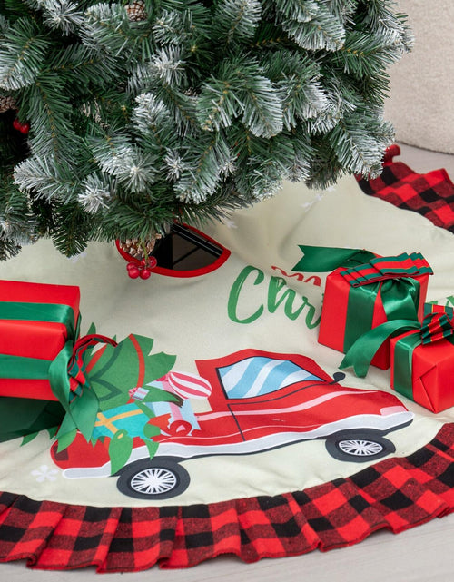 Load image into Gallery viewer, Burlap Christmas Tree Skirt 36" Red Black Buffalo Plaid Truck Farmhouse
