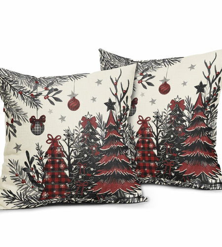 Black Red Christmas Tree Throw Pillow Covers 18x18 Set of 2 Xmas Decor