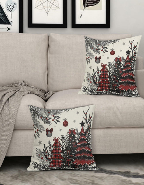 Load image into Gallery viewer, Black Red Christmas Tree Throw Pillow Covers 18x18 Set of 2 Xmas Decor
