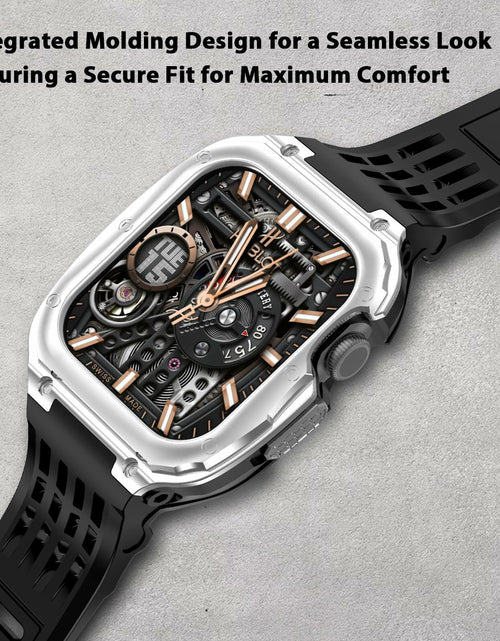 Load image into Gallery viewer, V-MORO Stainless Steel Band Case for Apple Watch Series 9 8 7 45mm Black Silver
