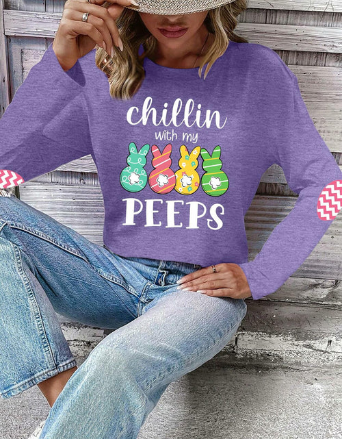 Load image into Gallery viewer, Easter Shirt Women Bunny Graphic Long Sleeve Tee Purple1 Size XXL
