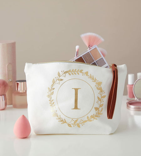 Glamlily Gold Initial I Personalized Makeup Bag White 10x3x6 In