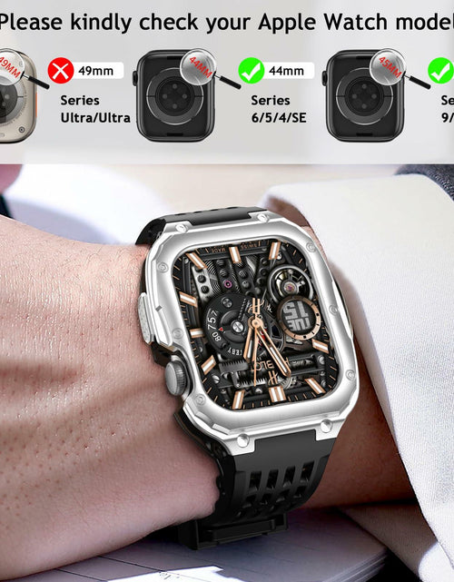 Load image into Gallery viewer, V-MORO Stainless Steel Band Case for Apple Watch Series 9 8 7 45mm Black Silver
