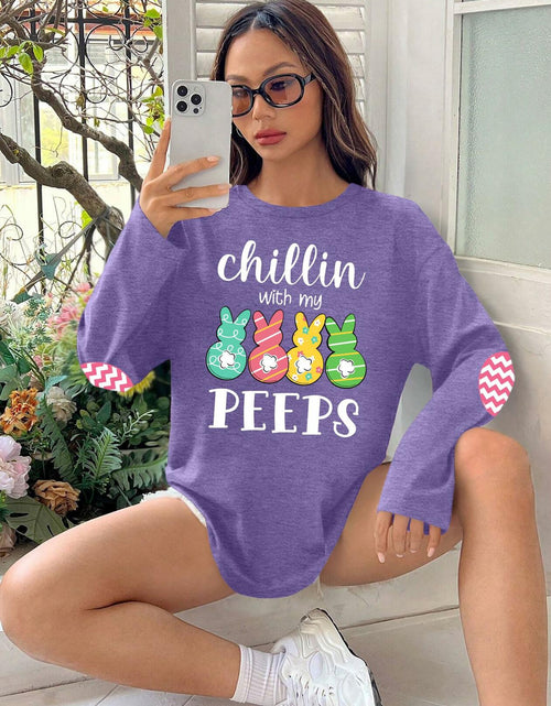 Load image into Gallery viewer, Easter Shirt Women Bunny Graphic Long Sleeve Tee Purple1 Size XL
