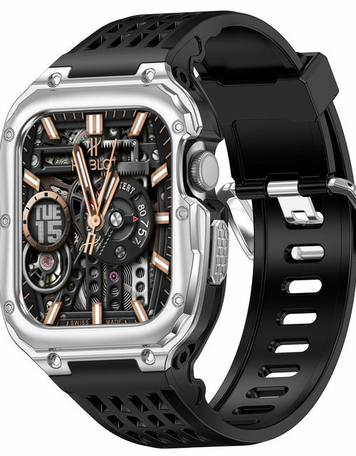 Load image into Gallery viewer, V-MORO Stainless Steel Band Case for Apple Watch Series 9 8 7 45mm Black Silver

