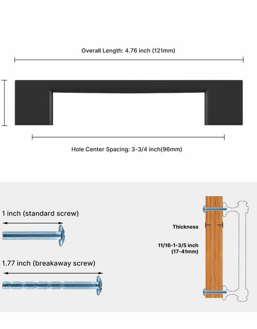 Load image into Gallery viewer, Haliwu 10 Pack Black Cabinet Handles 3-3/4 Inch Hole Center Modern Pulls
