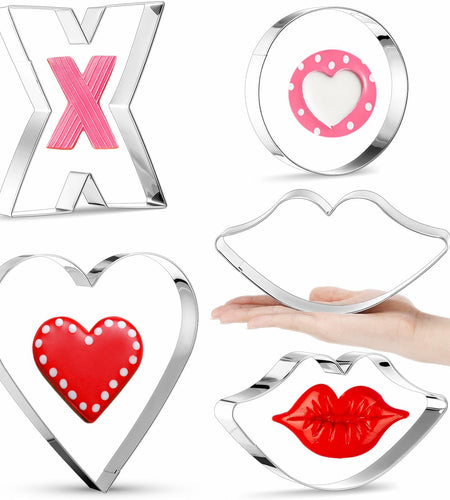 Nuogo 4 Pcs 7.9" Heart Stainless Steel Cookie Cutters Set XOXO Lips
