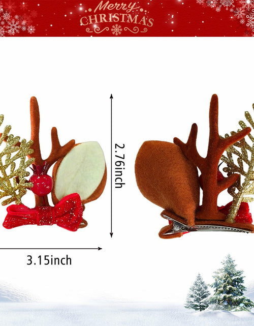 Load image into Gallery viewer, Christmas Bow Hair Clips Red Gold Reindeer Antler 2PCS Holiday Accessories
