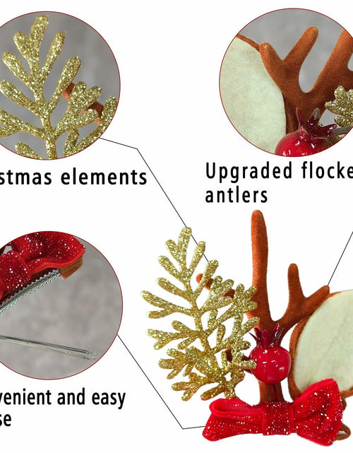 Load image into Gallery viewer, Christmas Bow Hair Clips Red Gold Reindeer Antler 2PCS Holiday Accessories
