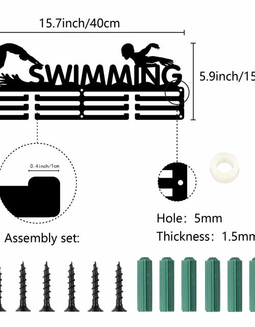 Load image into Gallery viewer, CREATCABIN Metal Swimming Medal Holder Rack Wall Mount Black 15.7x6in
