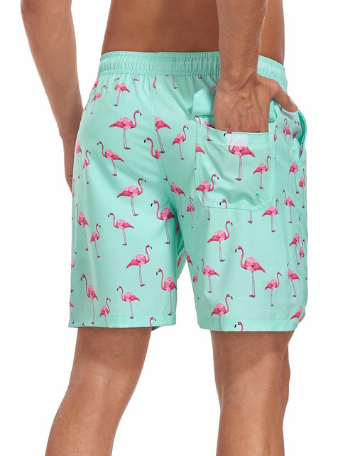 Load image into Gallery viewer, SHEKINI Men’s Swim Trunks Quick Dry Compression Lined Pockets Light Green M
