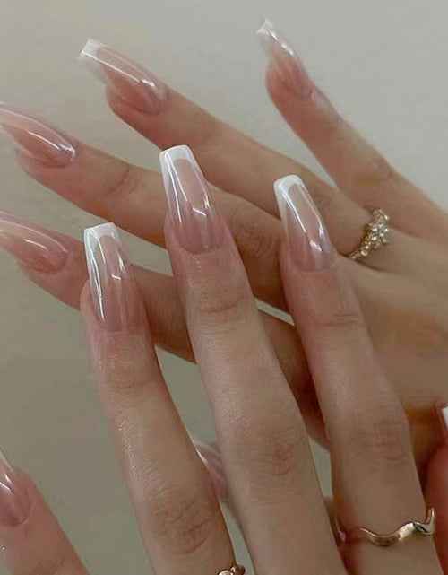 Load image into Gallery viewer, French Tip Press On Nails Short Square Pink Nude Glossy 24Pcs
