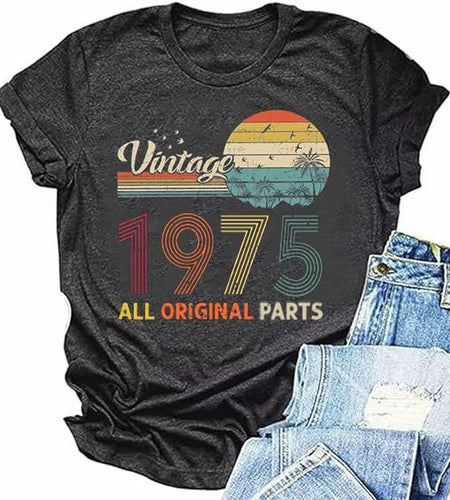 Vintage 1975 Shirt Women 2XL All Original Parts 50th Birthday Tee Gray