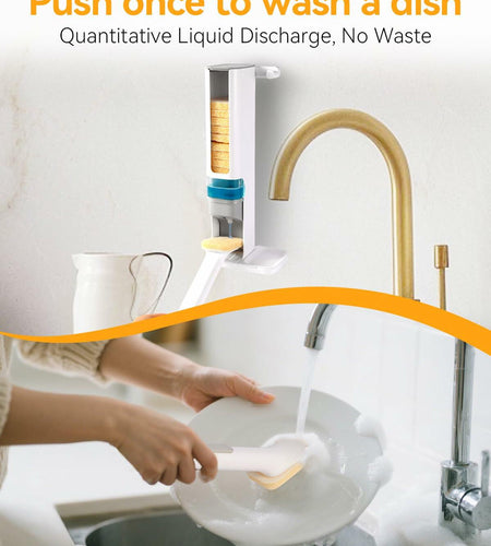 Soap Dispensing Dish Brush Set with 1 Long Handle & 10 Natural Loofah Sponges