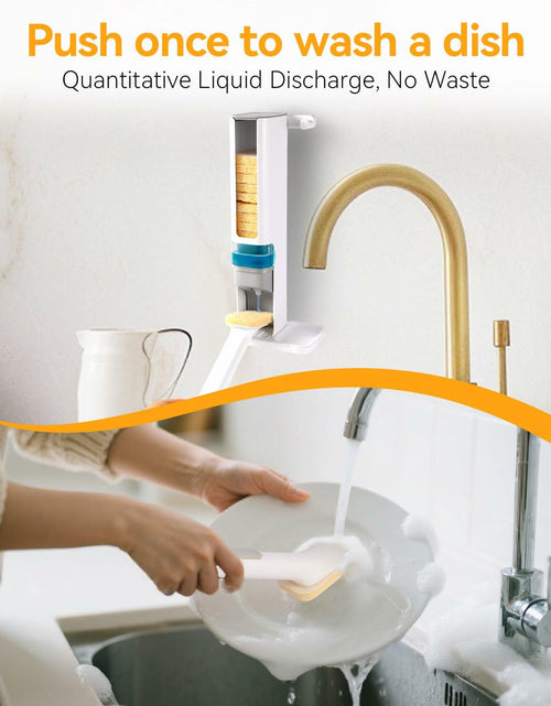Load image into Gallery viewer, Soap Dispensing Dish Brush Set with 1 Long Handle &amp; 10 Natural Loofah Sponges
