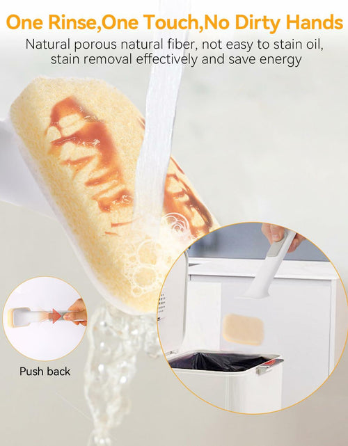 Load image into Gallery viewer, Soap Dispensing Dish Brush Set with 1 Long Handle &amp; 10 Natural Loofah Sponges
