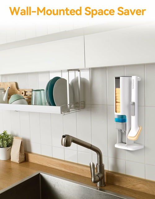 Load image into Gallery viewer, Soap Dispensing Dish Brush Set with 1 Long Handle &amp; 10 Natural Loofah Sponges
