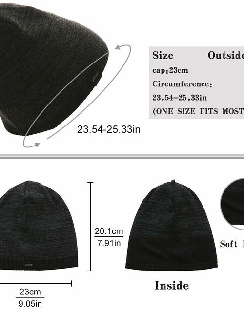 Load image into Gallery viewer, Winter Beanie Skull Cap Warm Knit Lined Outdoor Hat 4-Black&amp;Grey - M Size
