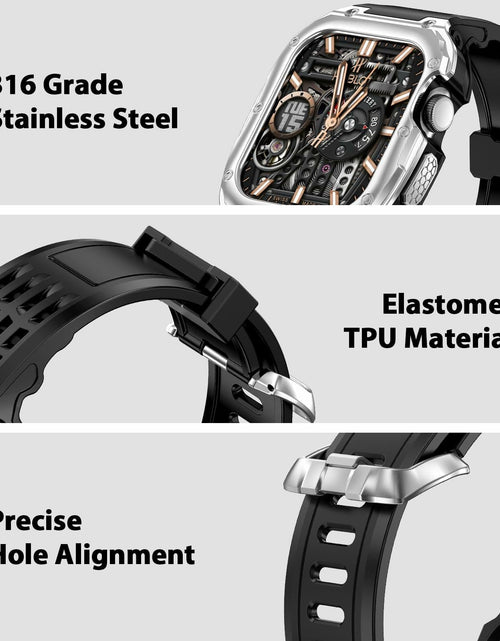 Load image into Gallery viewer, V-MORO Stainless Steel Band Case for Apple Watch Series 9 8 7 45mm Black Silver
