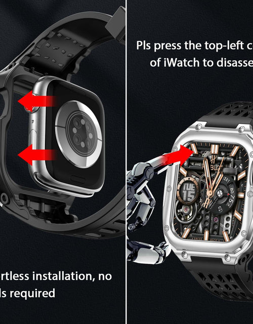 Load image into Gallery viewer, V-MORO Stainless Steel Band Case for Apple Watch Series 9 8 7 45mm Black Silver
