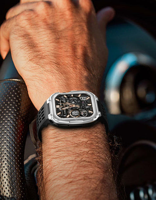 Load image into Gallery viewer, V-MORO Stainless Steel Band Case for Apple Watch Series 9 8 7 45mm Black Silver
