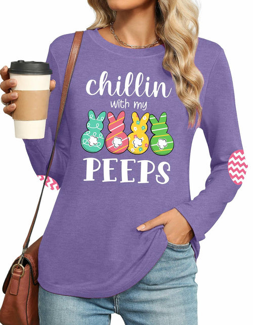 Load image into Gallery viewer, Easter Shirt Women Bunny Graphic Long Sleeve Tee Purple1 Size XXL
