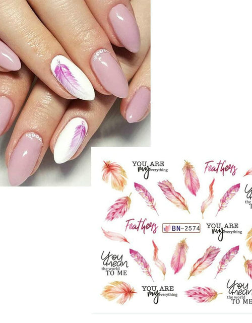 Load image into Gallery viewer, Feather Nail Water Sticker Decals Dream Catcher Colorful 12PCS Nail Art
