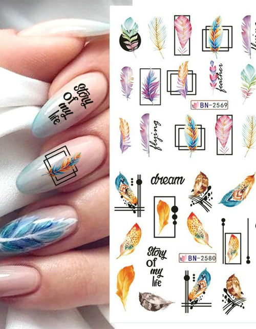 Load image into Gallery viewer, Feather Nail Water Sticker Decals Dream Catcher Colorful 12PCS Nail Art
