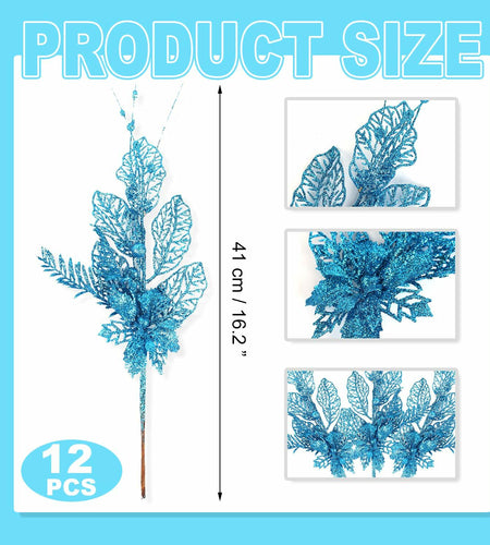 Crazy Night Christmas Tree Picks 16.3in 12pcs Blue Glitter Berries