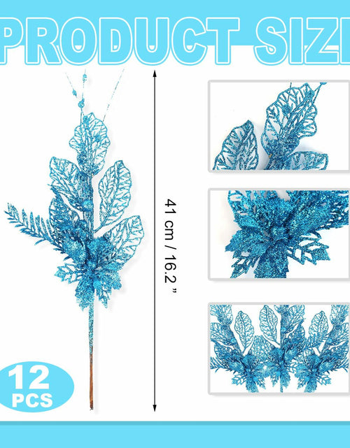 Load image into Gallery viewer, Crazy Night Christmas Tree Picks 16.3in 12pcs Blue Glitter Berries
