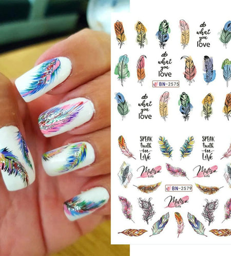 Feather Nail Water Sticker Decals Dream Catcher Colorful 12PCS Nail Art