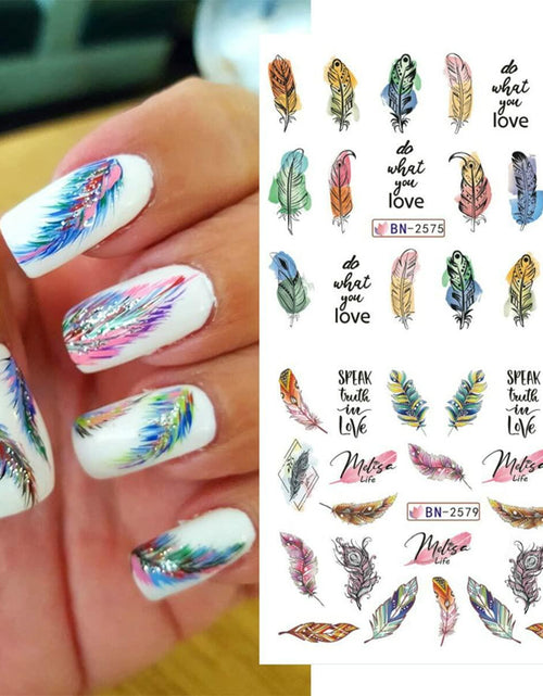 Load image into Gallery viewer, Feather Nail Water Sticker Decals Dream Catcher Colorful 12PCS Nail Art
