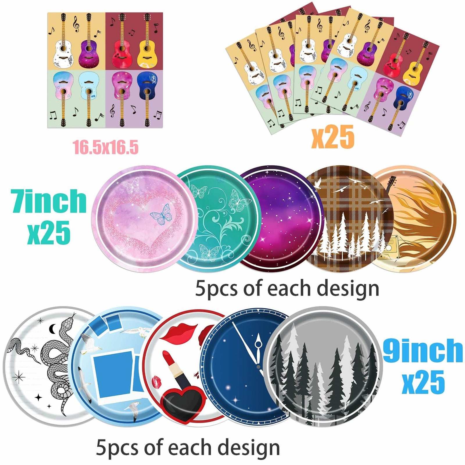 Music Themed 75Pcs Birthday Party Decorations & Tableware for Girls Fans