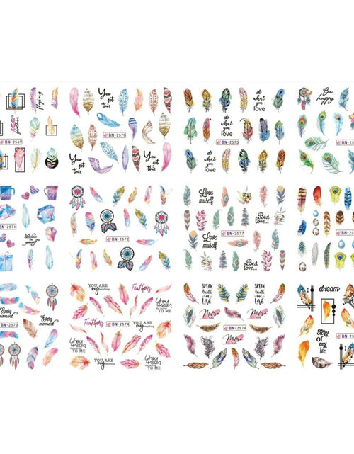 Load image into Gallery viewer, Feather Nail Water Sticker Decals Dream Catcher Colorful 12PCS Nail Art

