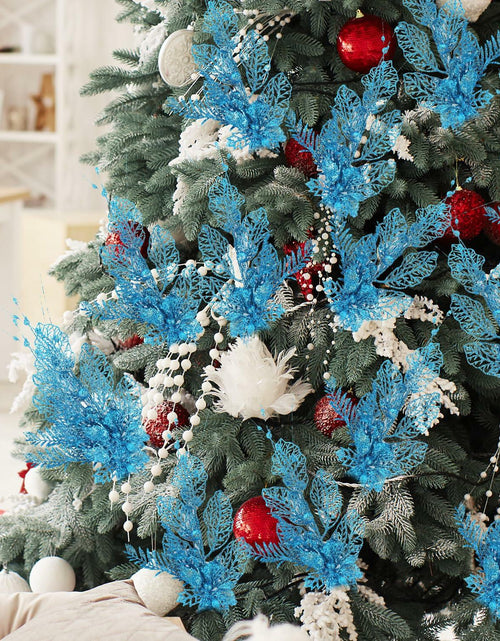 Load image into Gallery viewer, Crazy Night Christmas Tree Picks 16.3in 12pcs Blue Glitter Berries
