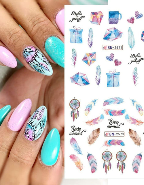 Load image into Gallery viewer, Feather Nail Water Sticker Decals Dream Catcher Colorful 12PCS Nail Art
