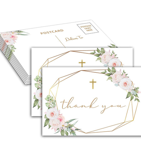Baptism Thank You Cards Boho Blush Pink Floral Greenery 25 Pack