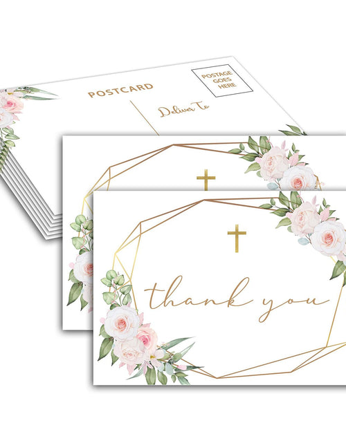Load image into Gallery viewer, Baptism Thank You Cards Boho Blush Pink Floral Greenery 25 Pack
