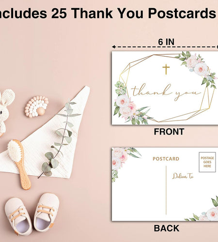 Baptism Thank You Cards Boho Blush Pink Floral Greenery 25 Pack