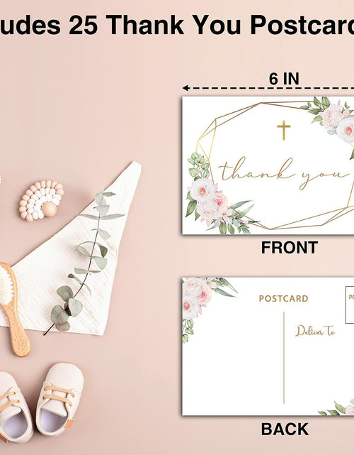 Load image into Gallery viewer, Baptism Thank You Cards Boho Blush Pink Floral Greenery 25 Pack
