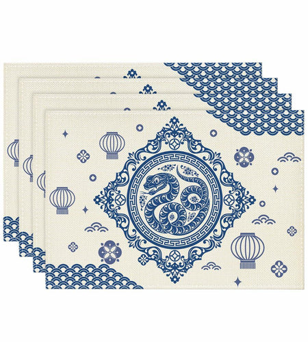 Artoid Mode Zodiac Snake Lantern Red Round Placemats 14in Set of 4